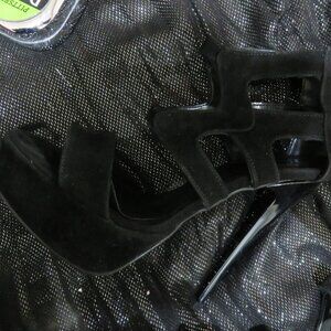 Miss Angelique Black Turkish Suede Leather Platforms Caged Stilettos Heels 9